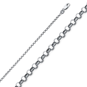 2.1mm 14K White Gold Classic Rolo Cable Chain Necklace 16-24in