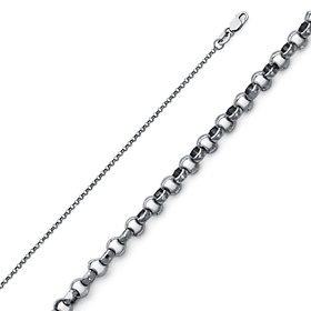 1.6mm 14K White Gold Diamond-Cut Angled Rolo Cable Chain Necklace 16-24in