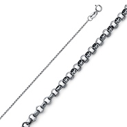 1.2mm 14K White Gold Solid Diamond-Cut Angled Rolo Cable Chain Necklace 16-22in