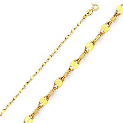 2mm Solid 14K Yellow Gold Flat Mirror Link Chain Necklace 16-20in