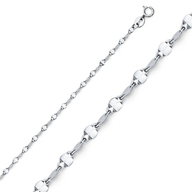 2mm 14K White Gold Flat Mirror Link Chain Necklace 16-22in