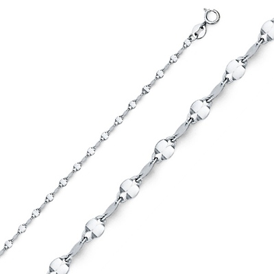 2mm Solid 14K White Gold Flat Mirror Link Chain Necklace 16-22in