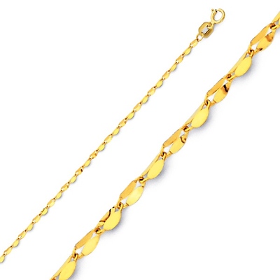 1.7mm Solid 14K Yellow Gold Curved Mirror Link Chain Necklace 16-20in