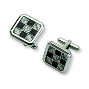 Checkered Stainless Steel Black & Grey Carbon Fiber Cuff Links