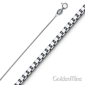 0.5mm 14K White Gold Solid Box Link Chain Necklace 16-22in