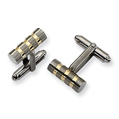 Titanium Gold Plated Barrel Design Cuff Links