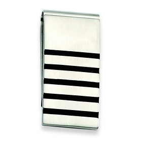 Stainless Steel Black Rubber Striped Money Clip