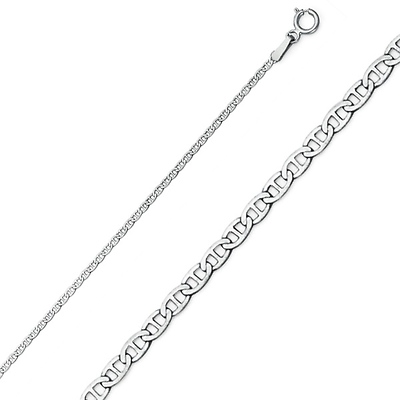 1.5mm 14K White Gold Mariner Chain Necklace 16-22in
