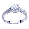 Vintage-Style Engraved Round-Cut CZ Engagement Ring in Sterling Silver (Rhodium)