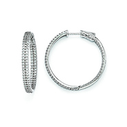 Elliot Skye In & Out 2-Row Pave CZ Medium Hoop Earrings - Sterling Silver Rhodium 1.2 inch