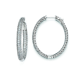 Elliot Skye In & Out 3-Row Pave CZ Medium Oval Hoop Earrings - Sterling Silver Rhodium