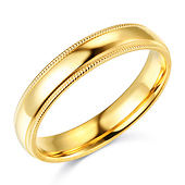 4mm Classic Light Comfort-Fit Dome Milgrain Wedding Band - 10K, 14K, 18K Yellow Gold