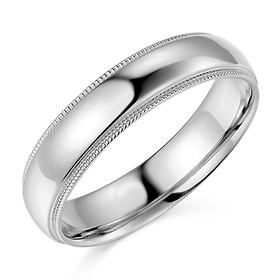 5mm Classic Light Comfort-Fit Dome Milgrain Wedding Band - 10K, 14K, 18K White Gold