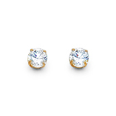 4mm 14K Yellow Gold Round-Cut Cubic Zirconia CZ Stud Earrings - Push Backs