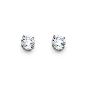 4mm 14K White Gold Round CZ Solitaire Stud Earrings