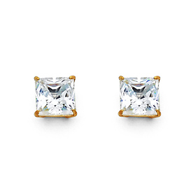 14K Yellow Gold 1.50CTW Princess Cut Cubic Zirconia Stud Earrings