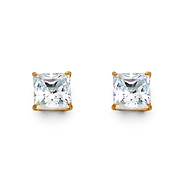 14K Yellow Gold 1.50CTW Princess Cut Cubic Zirconia Stud Earrings