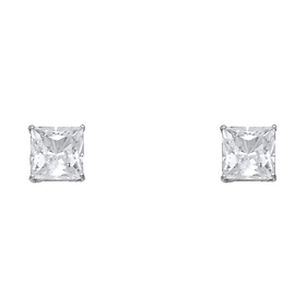 7mm 14K White Gold Princess Solitaire CZ Stud Earrings