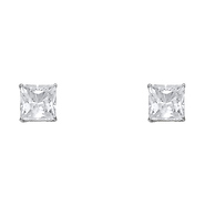 7mm 14K White Gold Princess Solitaire CZ Stud Earrings