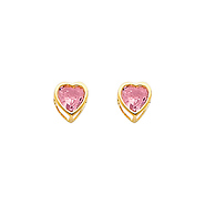 5mm Heart 14K Yellow Gold Pink Tourmaline CZ October Birthstone Stud Earrings