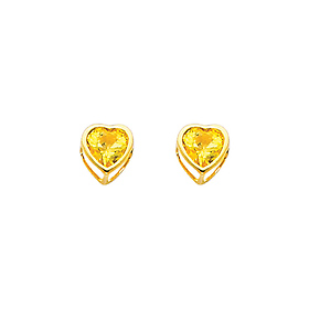 5mm Heart 14K Yellow Gold Citrine CZ November Birthstone Stud Earrings