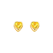 5mm Heart 14K Yellow Gold Citrine CZ November Birthstone Stud Earrings