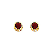 14K Yellow Gold Round Garnet CZ January Birthstone Stud Earrings