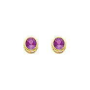 14K Yellow Gold Round Amethyst CZ February Birthstone Stud Earrings