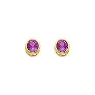 14K Yellow Gold Round Amethyst CZ February Birthstone Stud Earrings