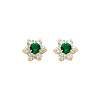 Flower 14K Yellow Gold Emerald CZ May Birthstone Stud Earrings