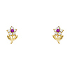 14K Yellow Gold Red and White Flower CZ  Stud Earrings