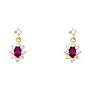 14K Yellow Gold Hanging Flower Red CZ Stud Earrings
