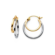 Polished Petite Double Hoop Earrings - 14K Two-Tone Gold
