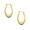 Crisscross Diamond-Cut Smooth Medium Oval Hoop Earrings - 14K Yellow Gold
