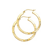 Diamond-Cut Flat Satin Medium Hoop Earrings - 14K Yellow Gold 1 inch