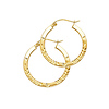 Diamond-Cut Flat Satin Small Hoop Earrings - 14K Yellow Gold 0.8 inch