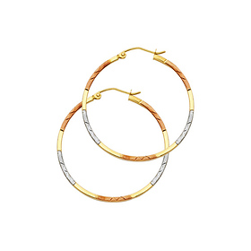 Diamond-Cut Flat Medium Hoop Earrings - 14K Tricolor Gold 1.5mm x 1 inch