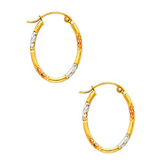Crisscross Diamond-Cut Small Oval Hoop Earrings - 14K Tricolor Gold
