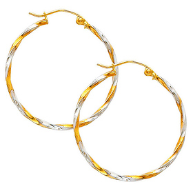 Twisted Tube Hoop Earrings - 14K Two- Tone Gold 1.5mm x 1 inch