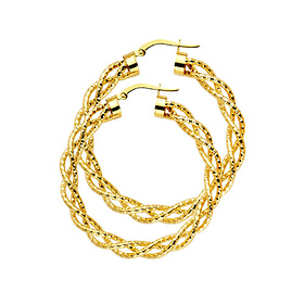 Twisted Open Diamond-Cut Medium Hoop Earrings - 14K Yellow Gold 1.6 inch