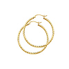 14K Yellow Gold Diamond-Cut Hinge Medium Hoop Earrings - 2mm x 1.3 inch
