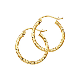 Diamond-Cut Hinged Medium Hoop Earrings - 14K Yellow Gold 2mm x 1 inch