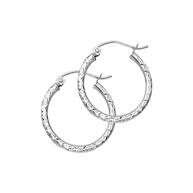 Diamond-Cut Hinge Small Hoop Earrings - 14K White Gold 2mm x 0.8 inch