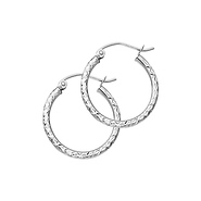 Diamond-Cut Hinge Small Hoop Earrings - 14K White Gold 2mm x 0.8 inch