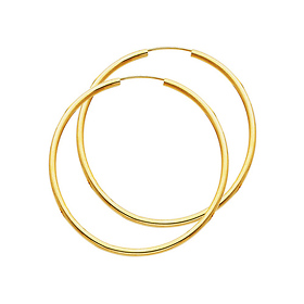 Polished Endless Large Hoop Earrings - 14K Yellow Gold 2mm x 1.8 inch