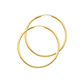 14K Yellow Gold Polished Endless Medium Hoop Earrings - 2mm x 1.37 inch