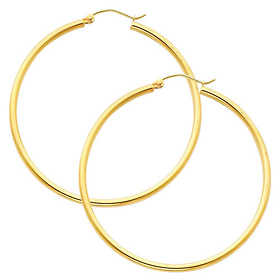 Polished Hinge Extra Large Hoop Earrings - 14K Yellow Gold 2mm x 2.6 inch