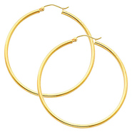Polished Hinge Extra Large Hoop Earrings - 14K Yellow Gold 2mm x 2.6 inch