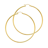 Polished Hinge Large Hoop Earrings - 14K Yellow Gold 2mm x 2.16 inch