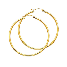 Polished Hinged Large Hoop Earrings - 14K Yellow Gold 2mm x 1.8 inch